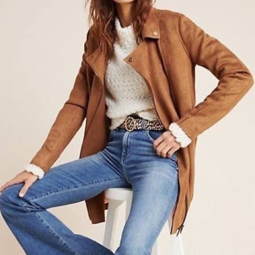 Anthropologie Ripley Longline Faux Suede Moto Jacket